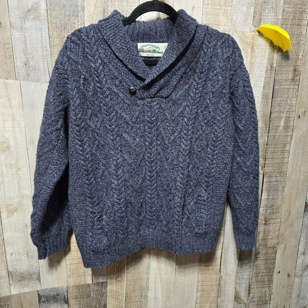 Aran Crafts Ireland Vintage Merino Wool Cable Knit Shawl Sweater